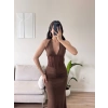 Bel Korse Maxi Elbise - KAHVE