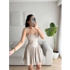 Bel Korse Omuz Bağlamalı Elbise - BEJ