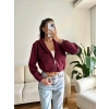 Bel Lastik Crop Hırka - BORDO