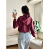 Bel Lastik Crop Hırka - BORDO