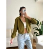 Bel Lastik Crop Hırka - HAKİ