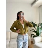 Bel Lastik Crop Hırka - HAKİ