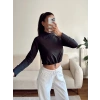 Bel Lastik Crop Sweat - SİYAH