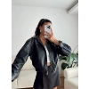 Bel Lastik Deri Ceket - SİYAH