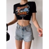 Bel Zincirli Halka Detay Crop T-shirt