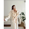 Beli Kuşaklı Kaşe Kaban - EKRU