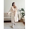 Beli Kuşaklı Kaşe Kaban - EKRU