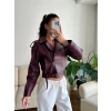 Biker Kemerli Deri Ceket - BORDO