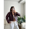 Biker Kemerli Deri Ceket - BORDO