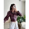 Biker Kemerli Deri Ceket - BORDO