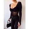 Bilek Ve Tül Detay Crop Bluz