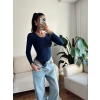 Bisiklet Yaka Bodysuit - LACİVERT