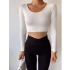 Bisiklet Yaka Crop Bluz-BEYAZ
