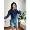 Bisiklet Yaka Crop - LACİVERT