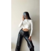Bisiklet Yaka Sandy Crop Bluz-BEYAZ