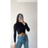 Bisiklet Yaka Sandy Crop Bluz-SİYAH