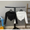 Biyeli Asimetrik Crop Bluz-SİYAH