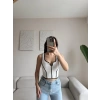 Biyeli Fermuar Crop - BEYAZ
