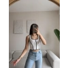 Biyeli Fermuar Crop - BEYAZ