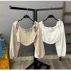 Biyeli Madonna Yaka Crop Bluz-VİZON