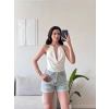 Boyun Aksesuar Degaje Bodysuit - BEYAZ