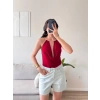 Boyun Aksesuar Degaje Bodysuit - KIRMIZI