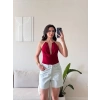 Boyun Aksesuar Degaje Bodysuit - KIRMIZI