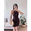 Boyun Aksesuar Degaje Mini Elbise - KAHVE