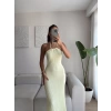 Boyun Askılı Arka Yırtmaç Elbise - SARI