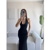 Boyun Bağlamalı Maxi Elbise - SİYAH