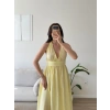 Boyun Bağlamalı Poplin Elbise - SARI