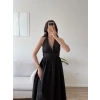 Boyun Bağlamalı Poplin Elbise - SİYAH