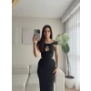 Sırt Fermuar Bel Dekolte Elbise - SİYAH