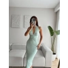 Boyun Bağlamalı Yırtmaçlı Elbise - YEŞİL