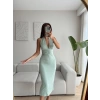 Boyun Bağlamalı Yırtmaçlı Elbise - YEŞİL