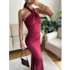 Boyun Çapraz Yırtmaçlı Elbise - BORDO