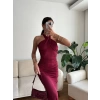 Boyun Çapraz Yırtmaçlı Elbise - BORDO