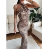 Boyun Çapraz Yırtmaçlı Elbise - LEOPAR