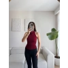 Boyun Geçmeli Büzgülü Crop - BORDO