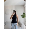 Boyun Geçmeli Büzgülü Crop - SİYAH