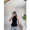 Boyun Geçmeli Büzgülü Crop - SİYAH