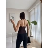 Boyun Geçmeli Sırt Dekolte Crop - KAHVE