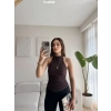Boyun Geçmeli Sırt Dekolte Crop - KAHVE