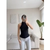 Boyun Geçmeli Sırt Dekolte Crop - SİYAH