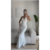 Büzgülü Boyun Bağlamalı Maxi Elbise - BEYAZ