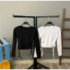 Büzgülü Kaşkorse Crop Bluz-SİYAH