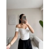 Büzgülü Madonna Crop - BEYAZ