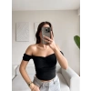 Büzgülü Madonna Crop - SİYAH