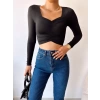 Büzgülü Omuz Detay Crop Bluz-SİYAH
