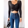 Büzgülü Omuz Detay Crop Bluz-SİYAH